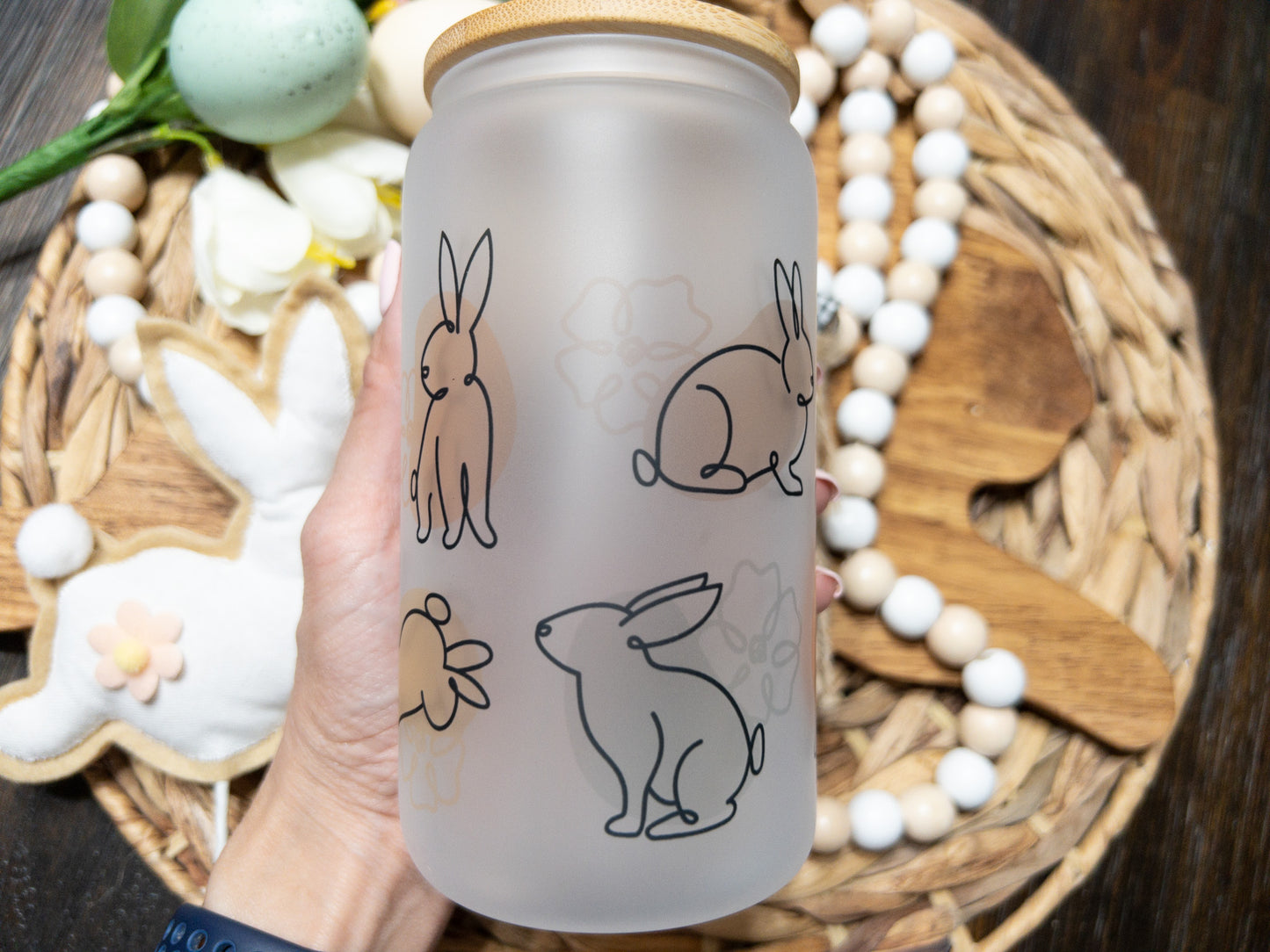 Easter Bunny Glass Can