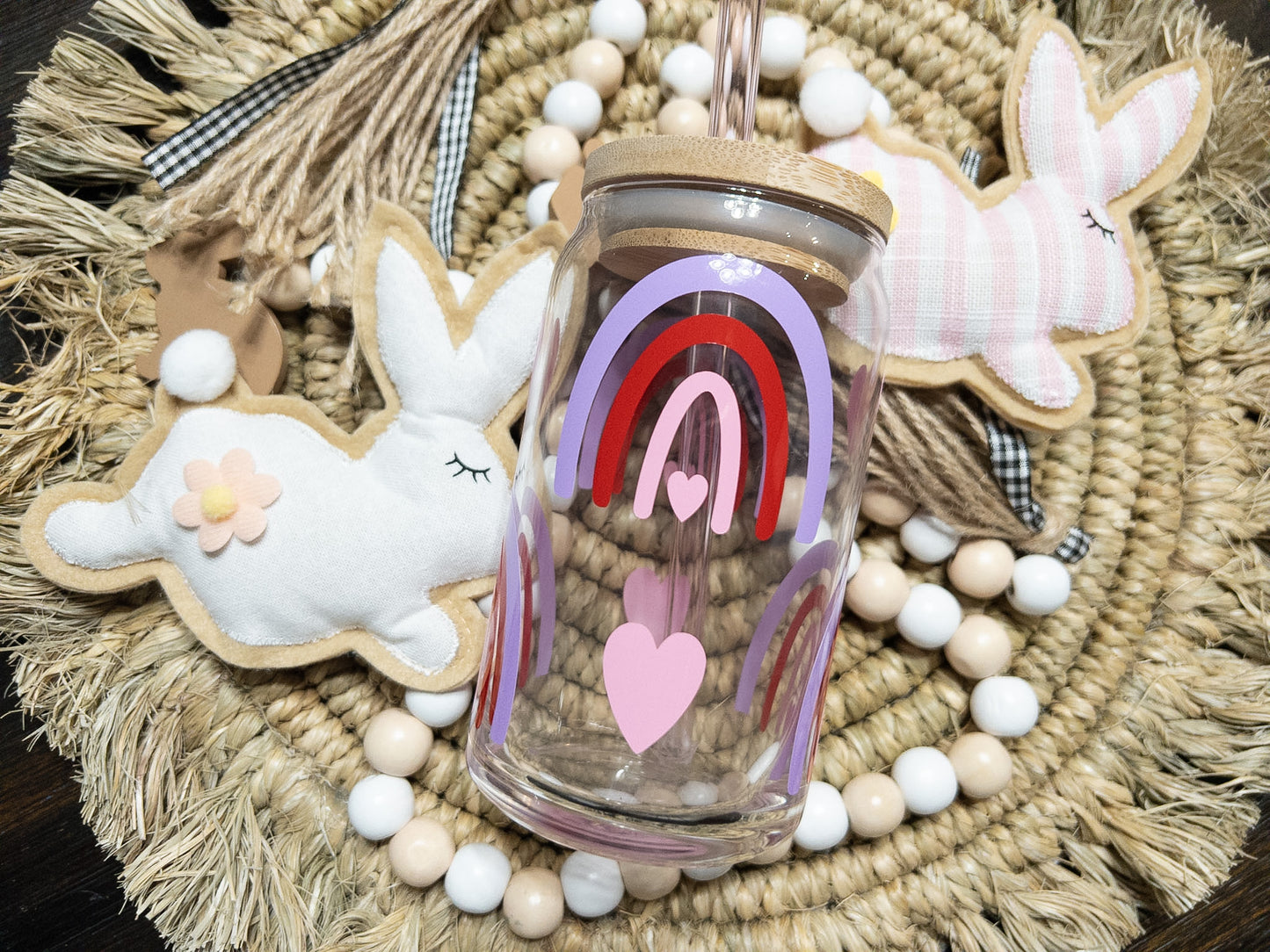 Rainbow and Hearts Glass Can