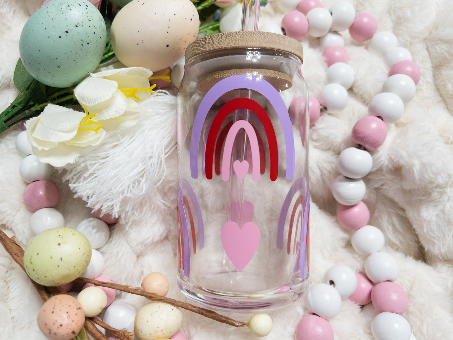 Rainbow and Hearts Glass Can