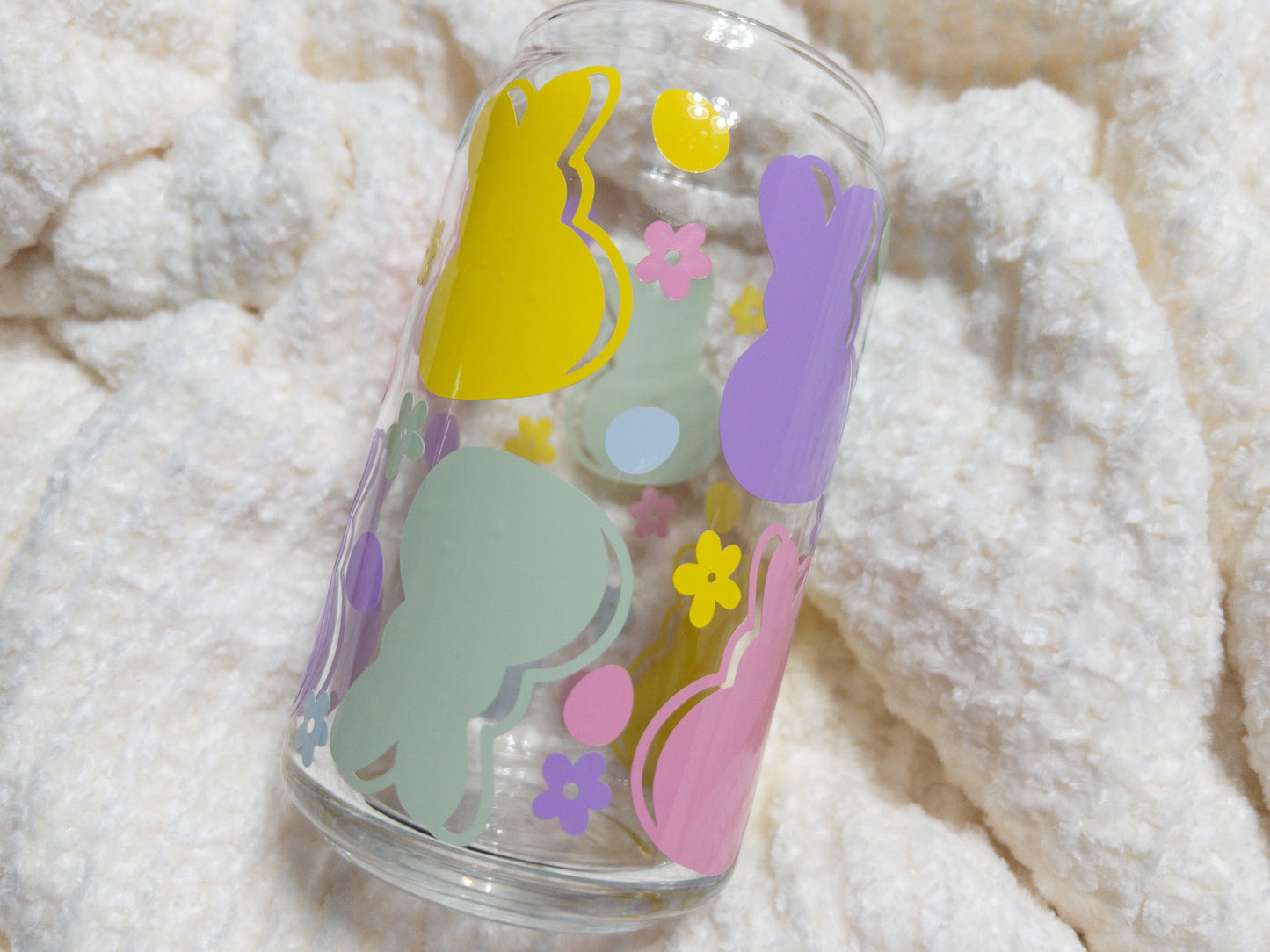 Easter Bunnies Glass Can