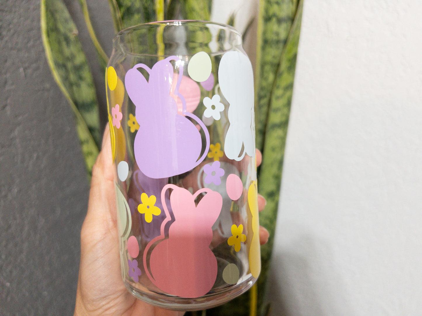 Easter Bunnies Glass Can