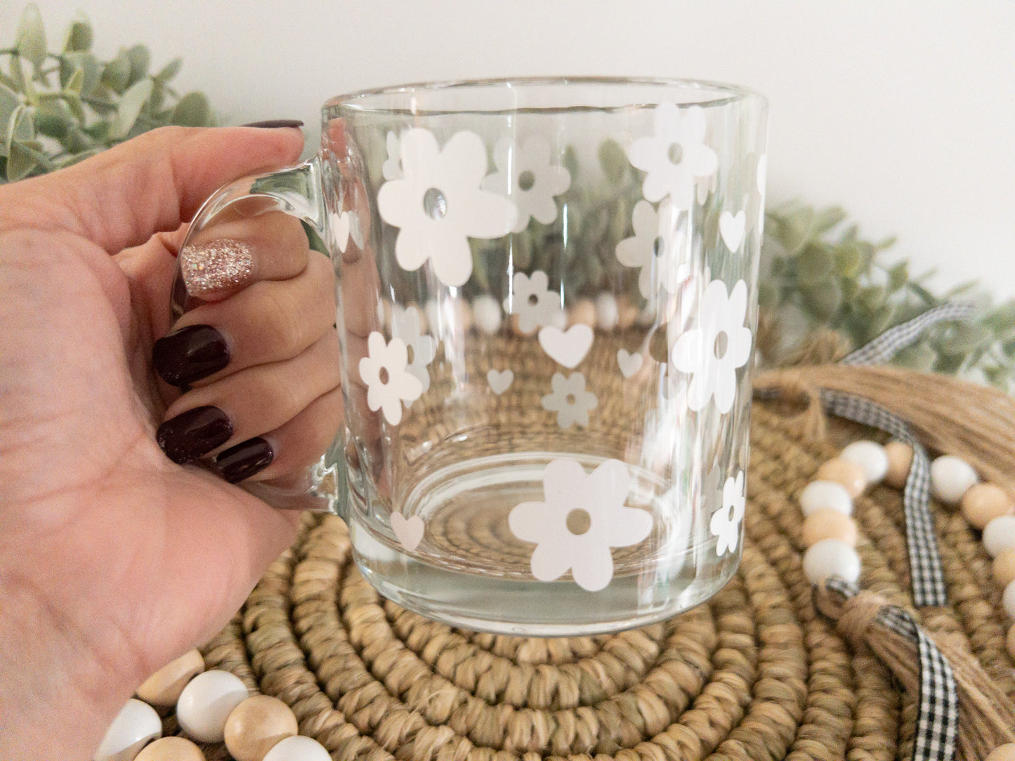 Retro Flower Mug Flower Mug Coffee Mug Clear Coffee Mug Trendy