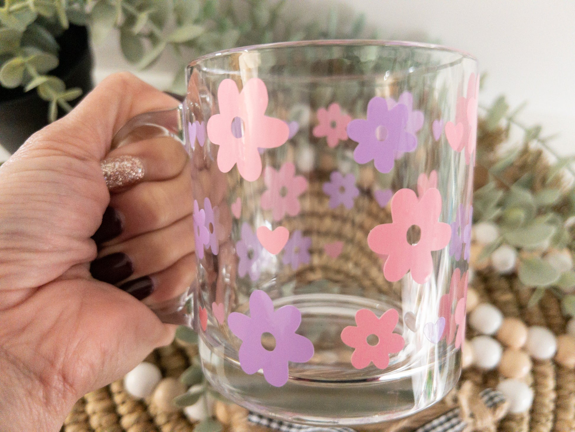 Retro Flower Mug Flower Mug Coffee Mug Clear Coffee Mug Trendy