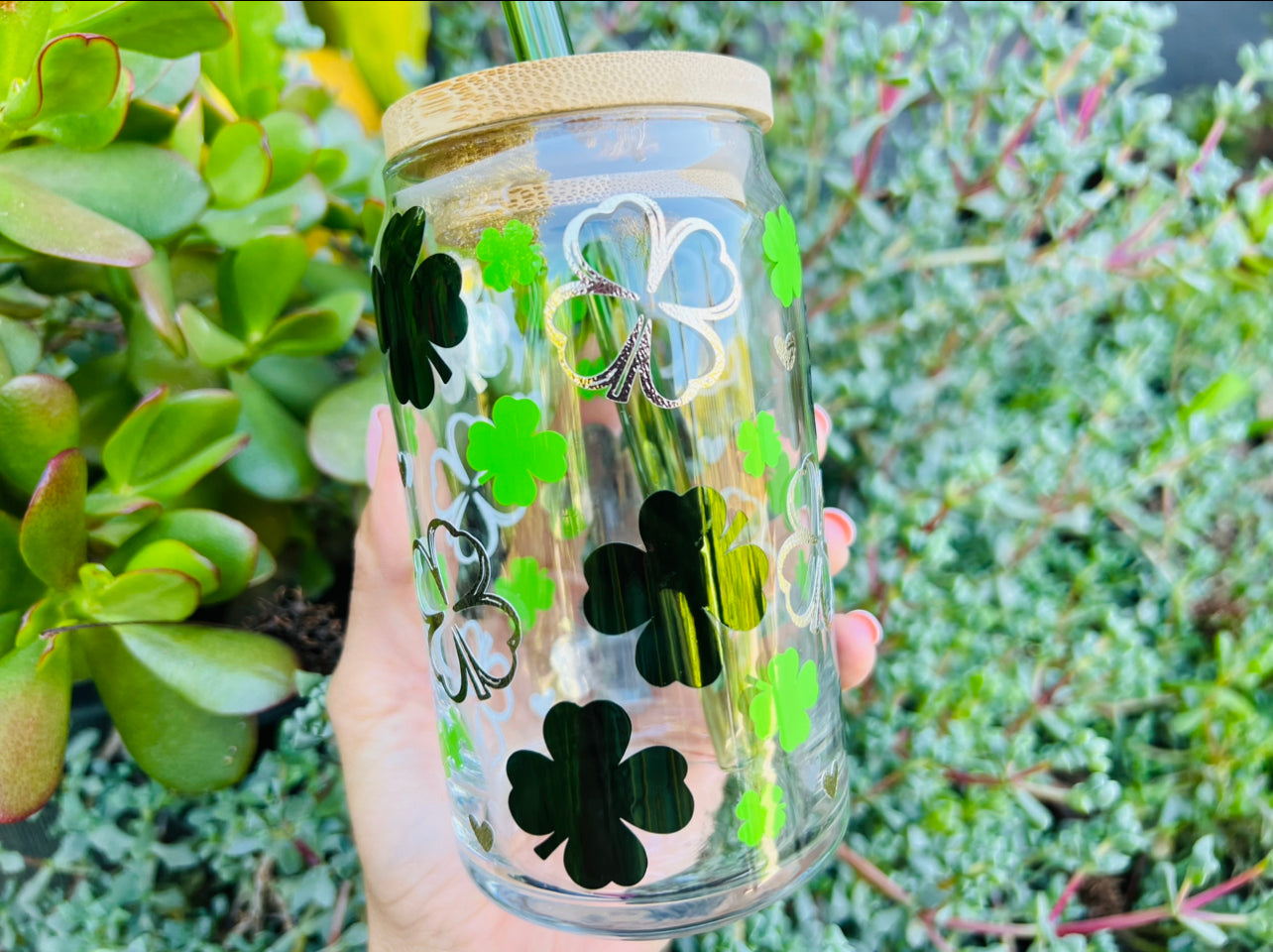 St Patrick's Day Glass Can